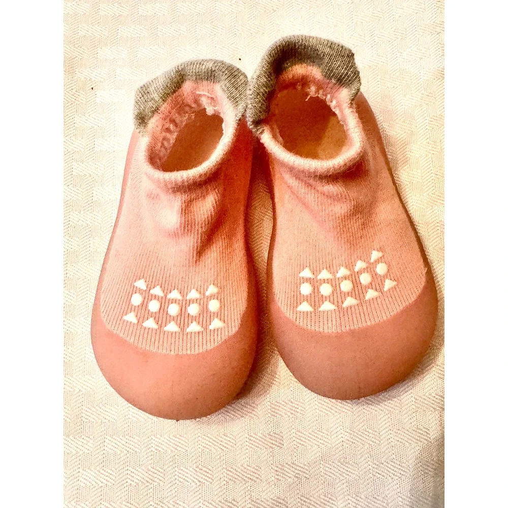 Pink Rubber Sole Baby Shoes Infant First Walkers Soft Knit Sneakers Blush Pink